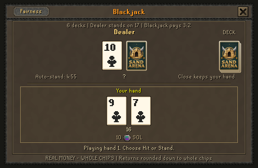 Blackjack as it appears inside Sand Arena