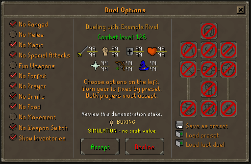 Sand Arena player duel setup with stake and combat controls